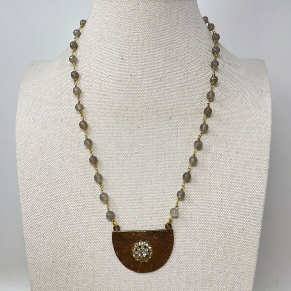 Shelly Russum‎ Pendant Necklace Faceted Stone Beads Swarovski Crystals Handmade - Picture 1 of 8